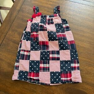 Gymboree Madras Poplin Lined Dress Girls 7 Blue Red Cotton Patchwork Patriotic
